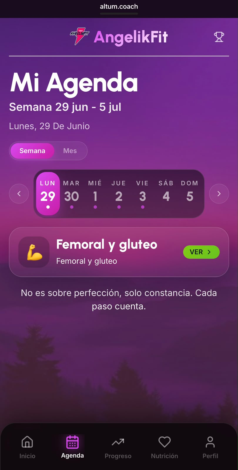 Agenda semanal de entrenamientos